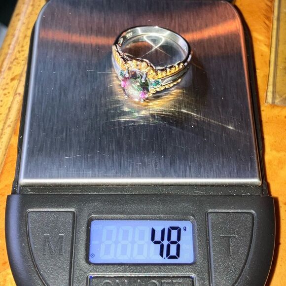 Mystic Topaz Moissanite Sterling Silver Ring Size 9 - Picture 10 of 10